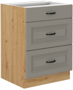 Przejdź do produktu Szafka kuchenna dolna szufladowa 60 D 3S BB jasny szary mat / dąb artisan KLEO CLAYGRAY/AR