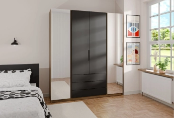 Szafa MAJA 2 LUSTRO 2F 3S EV/BL front czarny/korpus dąb evoke
