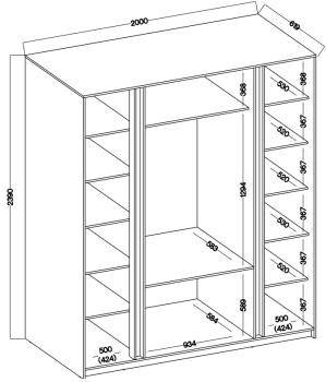 Szafa MAJA 2 LUSTRO 2F 3S EV/BL front czarny/korpus dąb evoke