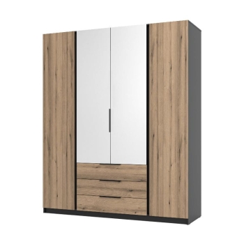 Szafa MAJA 2F 2 LUSTRO 3S  BL/EV front dąb evoka/korpus czarny