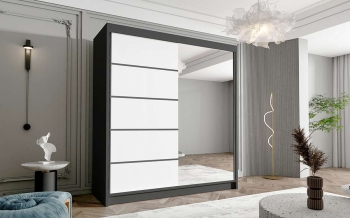 hugo3_czarny_bialy,180cm Szafa HUGO (KORA), szafa przesuwna, garderoba, szafa do sypialni, szafa z lustrem.jpg