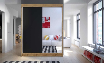 camino_artisan_czarny,150cm Szafa CAMINO (DUBLIN), szafa przesuwna, garderoba, szafa do sypialni, szafa z lustrem.jpg