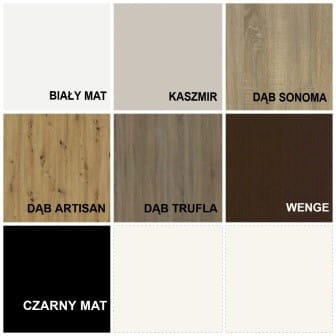 WZORNIK SZAF PRZESUWNYCH, biały mat, kaszzmir, dąb sonoma, dąb artisan, dąb trufla, wenge, czarny mat.jpg