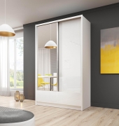 Przejdź do produktu Szafa przesuwna LUMER I 154 cm z lustrem biały połysk do pokoju sypialni