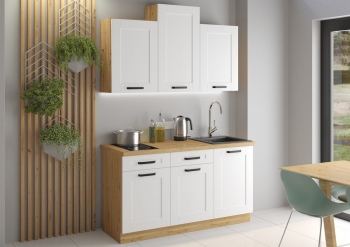 Kuchnia białe fronty korpus dąb artisan frezowane