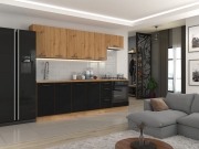 Przejdź do produktu Zestaw mebli kuchennych MODERNO dół czarny, góra dąb artisan 260cm