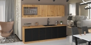 Przejdź do produktu Zestaw mebli kuchennych MODERNO dół czarny, góra dąb artisan 260cm