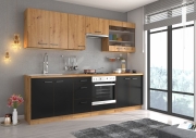 Przejdź do produktu Zestaw mebli kuchennych MODERNO dół czarny, góra dąb artisan 260cm 