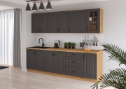 Przejdź do produktu Zestaw mebli kuchennych KLEO GRAMAT/AR grafit mat / dąb artisan 260cm