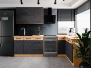 Przejdź do produktu Zestaw mebli kuchennych VIVA GRMAT grafit mat / dąb lancelot 210x150cm
