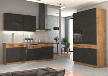 Meble kuchenne VIVA DARK ciemne fronty z drewnem do kuchni