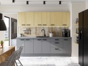 Przejdź do produktu Zestaw mebli kuchennych dół NASTIA antracyt, góra SANDI jodełka scandi 260cm