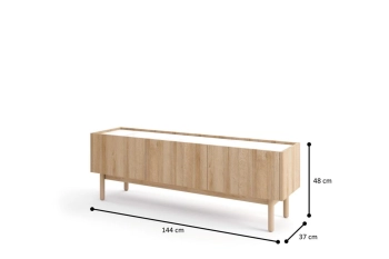 BOHO RTV-144 wymiar_dimensiosn meble pokojowe SERENA, meble do salonu, dąb RIVIERA komoda, witryna przeszklona, szafka rtv, witryna na nóżkach, komoda na drewnianych nogach.jpg