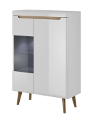 Przejdź do produktu WITRYNA BJORN NWT90 bialy połysk MDF na drewnianych nóżkach styl skandynawski Wym. 90 cm x 134 cm x 40 cm
