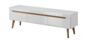 Przejdź do produktu SZAFKA RTV BJORN NRTV160 bialy połysk MDF na drewnianych nóżkach styl skandynawski