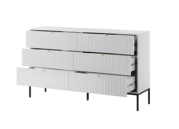 Piaski 23 06 28 Nova Komoda biala front biale tlo Meble pokojowe na stelażu LUMINA, meble pokojowe frez fronty, komoda kaszmir, toaletka na stelażu kaszmir, komoda złoty stelaż, toaletka frez, meble czarny szare czarne,
