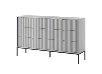 Piaski 23 06 28 Nova Komoda szara front biale tlo Meble pokojowe na stelażu LUMINA, meble pokojowe frez fronty, komoda kaszmir, toaletka na stelażu kaszmir, komoda złoty stelaż, toaletka frez, meble czarny szare czarne,
