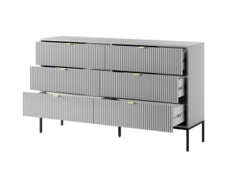Piaski 23 06 28 Nova Komoda szara front biale tlo Meble pokojowe na stelażu LUMINA, meble pokojowe frez fronty, komoda kaszmir, toaletka na stelażu kaszmir, komoda złoty stelaż, toaletka frez, meble czarny szare czarne,