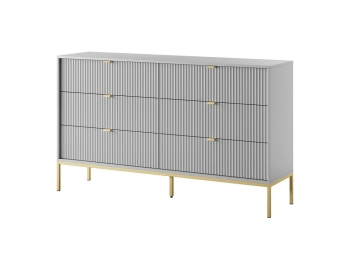 Piaski 23 06 28 Nova Komoda szara front biale tlo Meble pokojowe na stelażu LUMINA, meble pokojowe frez fronty, komoda kaszmir, toaletka na stelażu kaszmir, komoda złoty stelaż, toaletka frez, meble czarny szare czarne,
