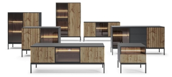 SENTO_szafka Meble pokojowe LUXOR, frezowane fronty, komoda , szafka rtv frezowana, komoda , komoda metalowe nogi, szafka pod telewizor frezowana, komoda dąb wotan frezowana, witryna frezowana wotan czarna, komoda wotan