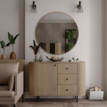 OVALIO DĄB CREMONA - KOMODA TYP 813, LUSTRO TYP 701 komoda OVAL, witryna glamour, komoda do salonu, meble do salonu, witryna złote nóżki, piekna komoda do salonu.jpg
