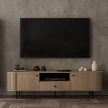 OVALIO DĄB CREMONA - RTV TYP 321 komoda OVAL, witryna glamour, komoda do salonu, meble do salonu, witryna złote nóżki, piekna komoda do salonu.jpg