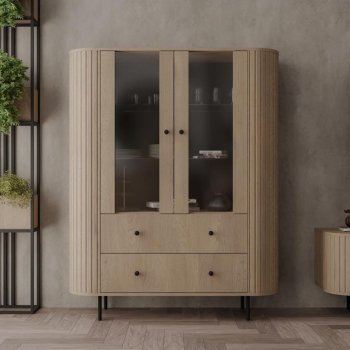 OVALIO DĄB CREMONA - WITRYNA TYP 122 komoda OVAL, witryna glamour, komoda do salonu, meble do salonu, witryna złote nóżki, piekna komoda do salonu.jpg
