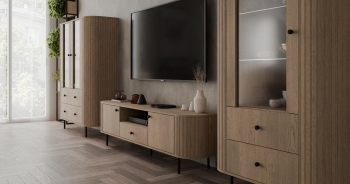 OVALIO DĄB CREMONA - WITRYNA TYP 122, WITRYNA TYP 112, RTV TYP 321 v2 komoda OVAL, witryna glamour, komoda do salonu, meble do salonu, witryna złote nóżki, piekna komoda do salonu.jpg