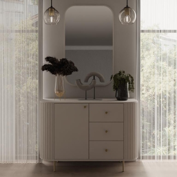 OVALIO BEŻ PIASKOWY - KOMODA TYP 813, LUSTRO TYP 702 komoda OVAL, witryna glamour, komoda do salonu, meble do salonu, witryna złote nóżki, piekna komoda do salonu.jpg