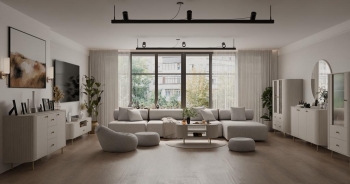 Meble do salonu OVAL beż piaskowy komoda na nóżkach witryna