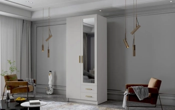 Szafa 80cm z lustrem i szufladami, złote uchwyty kaszmir