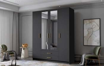 Szafa uchylna 160cm z lustrem i szufladami ze złotym uchwytem