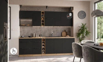 Mebel kuchenne z frontami w czarnym macie, fronty antifinger
