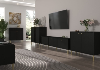Meble do salonu JAKATA komoda grafitowa witryna stolik rtv
