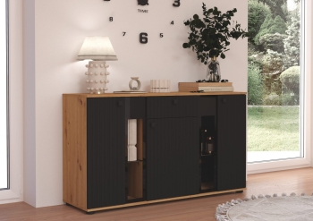 Komoda SARSA MDF LAMELE BL/AR20 czarny/dąb artisan