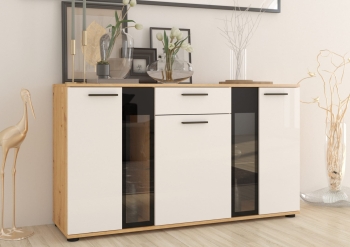 Komoda witryna SARSA WHAR01 biały/dąb artisan