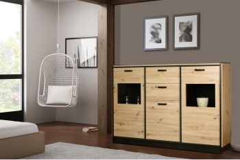Meble do salonu KLARA dąb artisan witryna komoda stolik rtv
