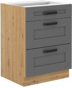 Przejdź do produktu Szafka kuchenna dolna szufladowa 60 D 3S BB ciemny szary mat / dąb artisan LUNEA DUSTGREY/AR