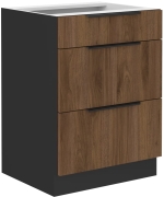 Przejdź do produktu Szafka kuchenna dolna szufladowa 60 D 3S BB orzech okapi/czarny mat MONZANA