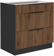 Przejdź do produktu Szafka kuchenna dolna szufladowa 80 D 3S BB orzech okapi/czarny mat MONZANA