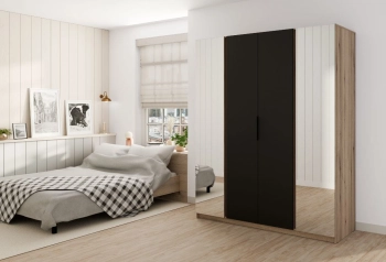 Szafa MAJA 2 LUSTRO 2F EV/BL front czarny/korpus dąb evoke