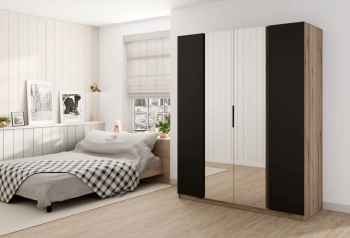 Szafa MAJA 2F 2LUSTRO EV/BL front czarny/korpus dąb evoke
