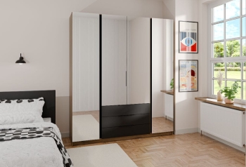 Szafa MAJA 4LUSTRO 3S EV/BL front czarny/korpus dąb evoke