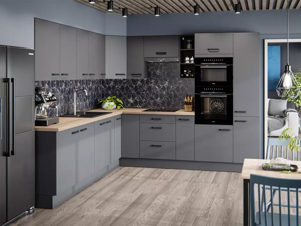 meble kuchenne antracyt grafit szary frezowane na wymiar blat kuchenny szafki do kuchni