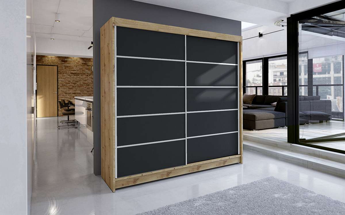 talin4_artisan_czarny,180cm Szafa TALIN (KLEO), szafa przesuwna, garderoba, szafa do sypialni, szafa z lustrem.jpg