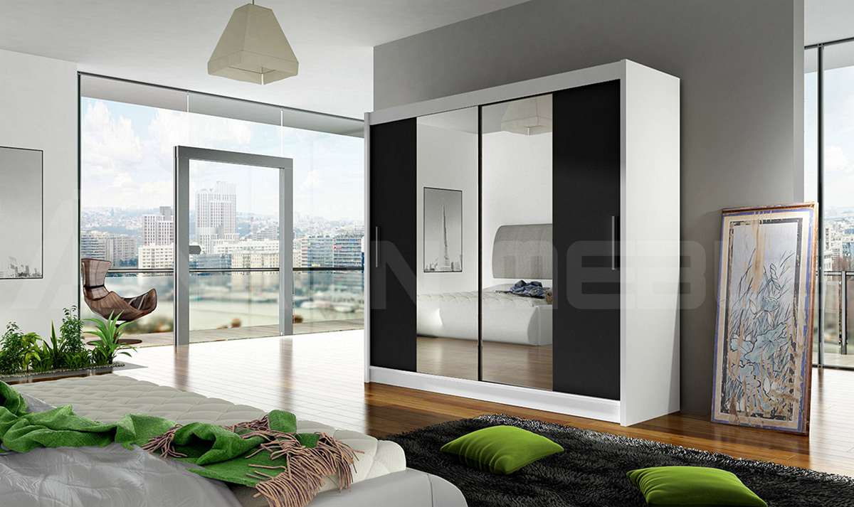 bega2_biala_czarna,180cm Szafa BEGA (VEGAS), szafa przesuwna, garderoba, szafa do sypialni, szafa z lustrem.jpg