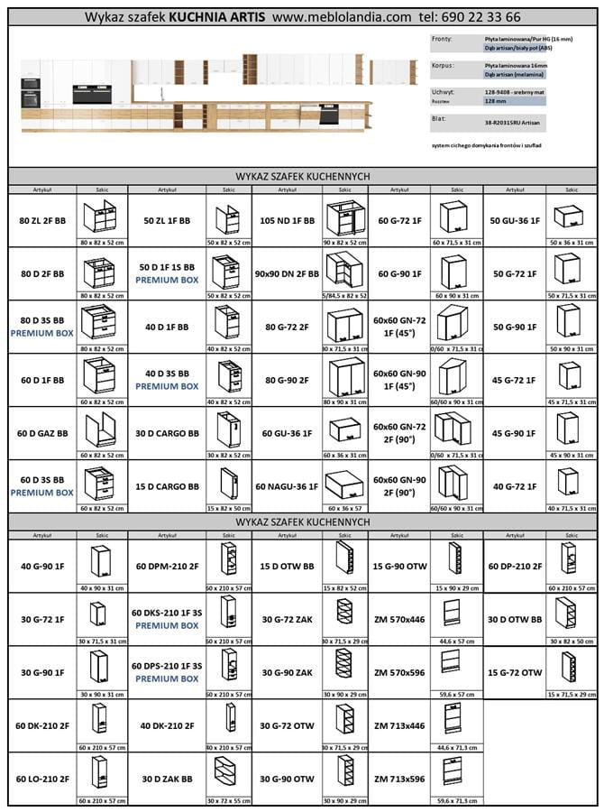 ARTIS Kuchnie wykaz bez cen_page-0001, meble kuchenne, kuchnia na wymiar, szafki kuchenne, szafki do kuchni MDF, kuchnia w połysku, blaty kuchenne.jpg