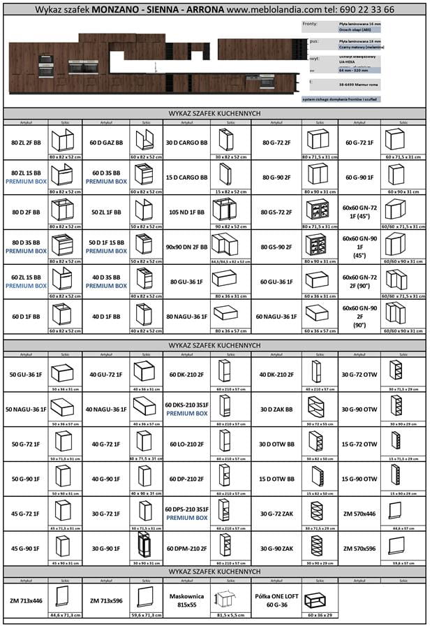 BLACK MONZANO SIENNA ARRONA Kuchnie wykaz bez cen_page-0001, meble kuchenne, kuchnia na wymiar, szafki kuchenne, szafki do kuchni MDF, kuchnia w połysku, blaty kuchenne.jpg