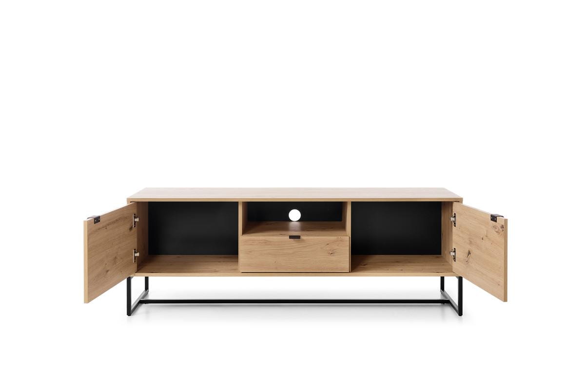 AMBER_stolik rtv_b meble pokojowe AMBRA, meble do salonu, dąb artisan komoda, witryna przeszklona, szafka rtv, witryna na nóżkach, komoda na metalowym stelażu.jpg