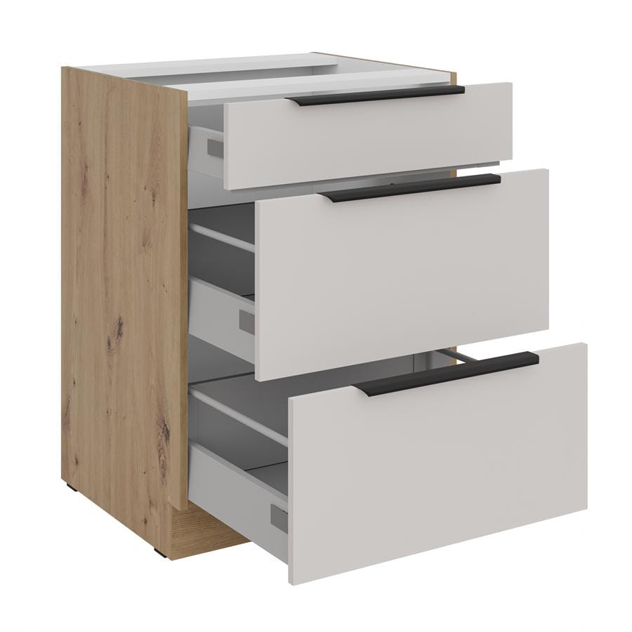 Szafka kuchenna dolna szufladowa 60 D 3S BB kaszmir/dąb artisan SOLEA